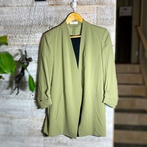 🏷 Babaton | NWOT Power Hip Blazer w/ Ruched 3/4 Sleeves - 6, Sage Frost Green